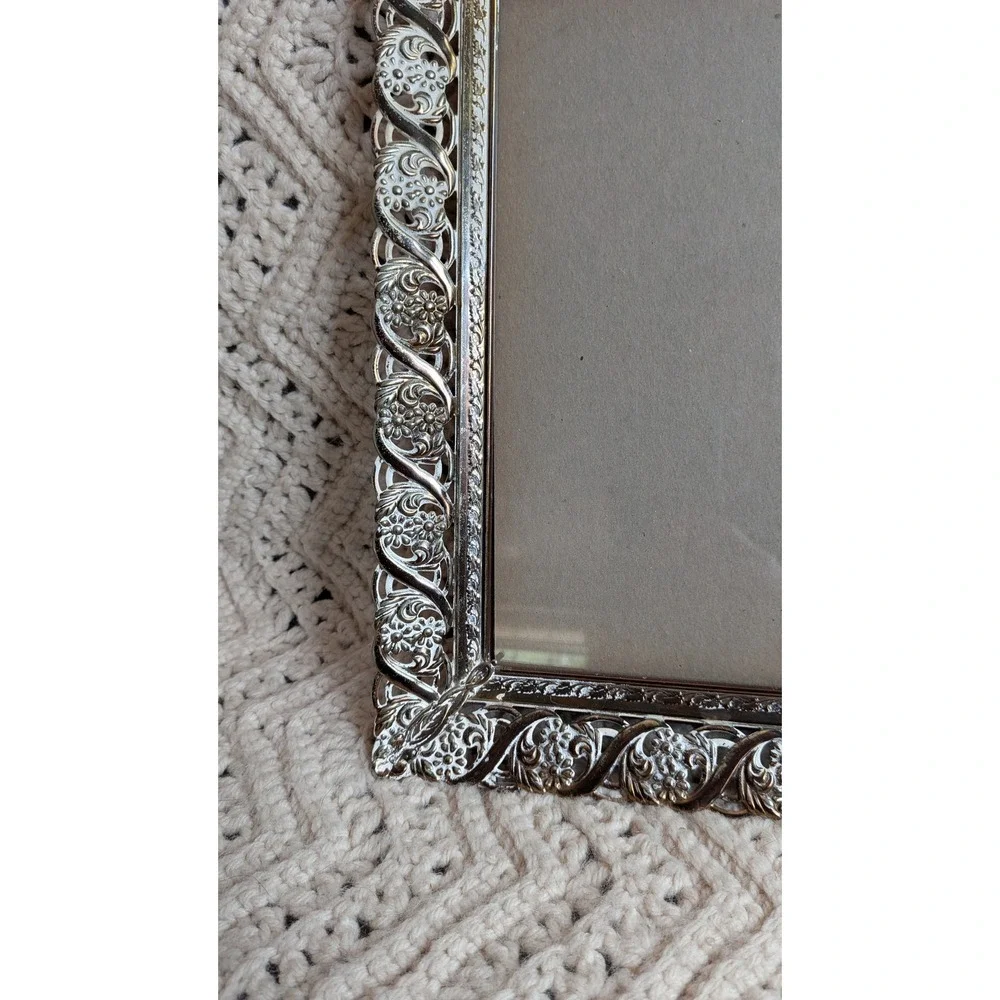 Vintage Ornate Silver Filigree Metal Picture Frame Floral Scroll 8x10 Tabletop